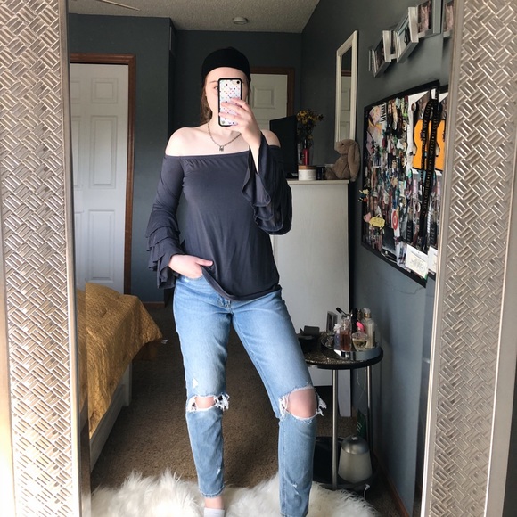 Off the Shoulder Dark Gray Top - Picture 5 of 10
